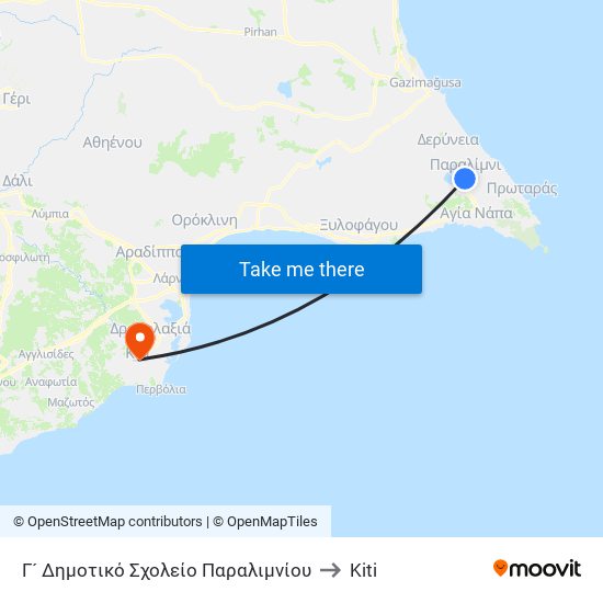 Γ´ Δημοτικό Σχολείο Παραλιμνίου to Kiti map