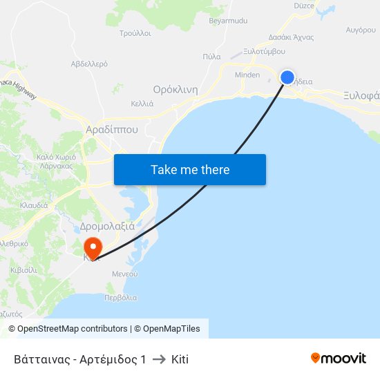 Βάτταινας - Αρτέμιδος 1 to Kiti map
