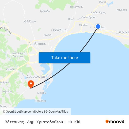 Βάτταινας - Δημ. Χριστοδούλου 1 to Kiti map