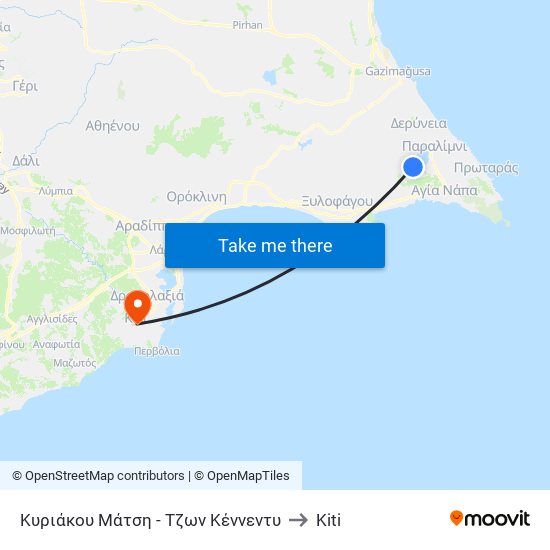 Κυριάκου Μάτση - Τζων Κένvεντυ to Kiti map