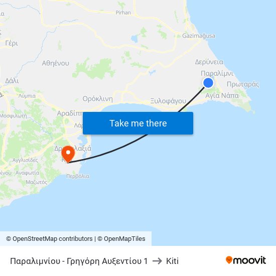 Παραλιμνίου - Γρηγόρη Αυξεντίου 1 to Kiti map