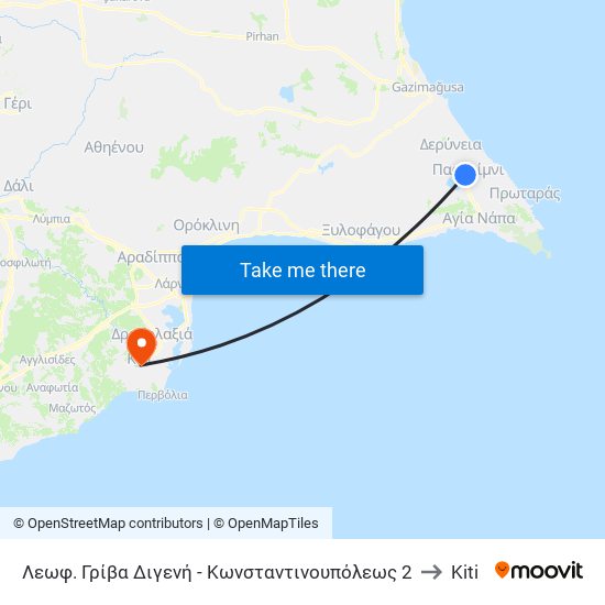 Λεωφ. Γρίβα Διγενή - Κωνσταντινουπόλεως 2 to Kiti map