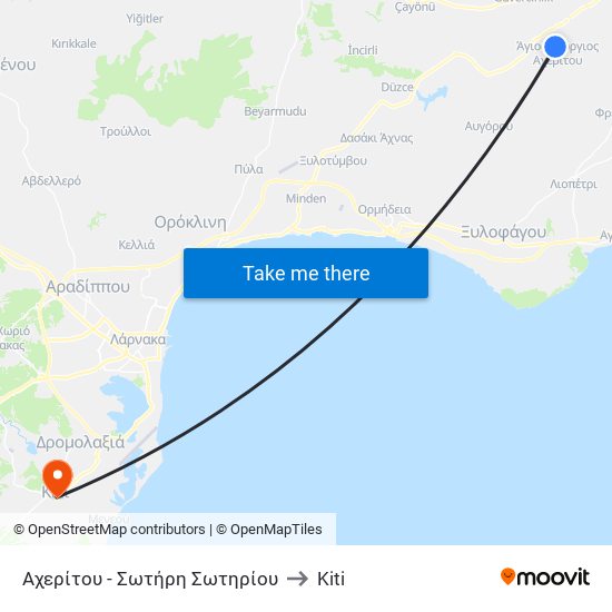 Αχερίτου - Σωτήρη Σωτηρίου to Kiti map