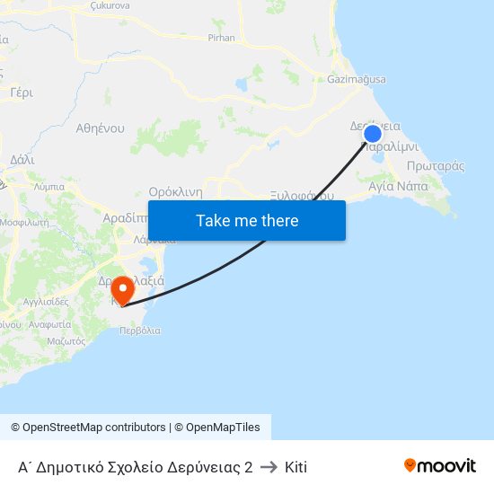 Α´ Δημοτικό Σχολείο Δερύνειας 2 to Kiti map