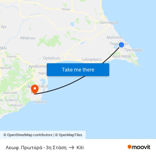 Λεωφ. Πρωταρά - 3η Στάση to Kiti map
