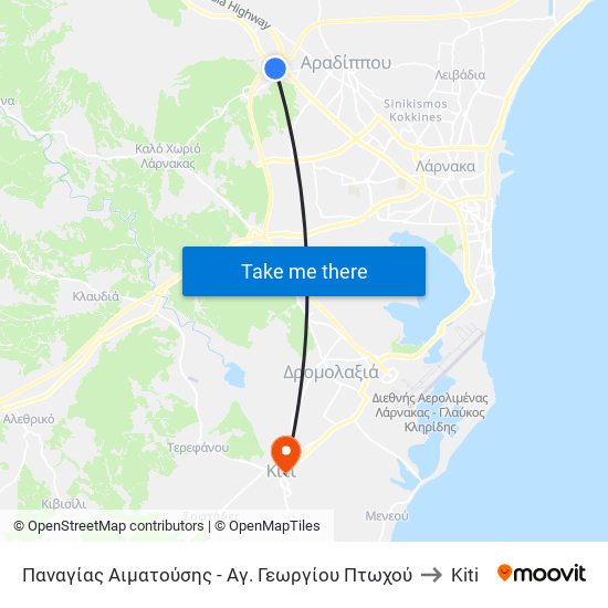 Παναγίας Αιματούσης - Αγ. Γεωργίου Πτωχού to Kiti map