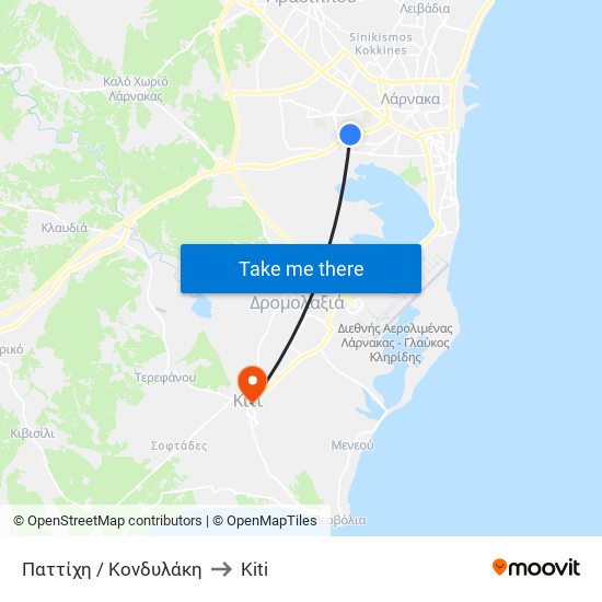 Παττίχη / Κονδυλάκη to Kiti map