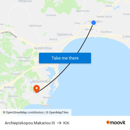 Archiepiskopou Makariou III to Kiti map