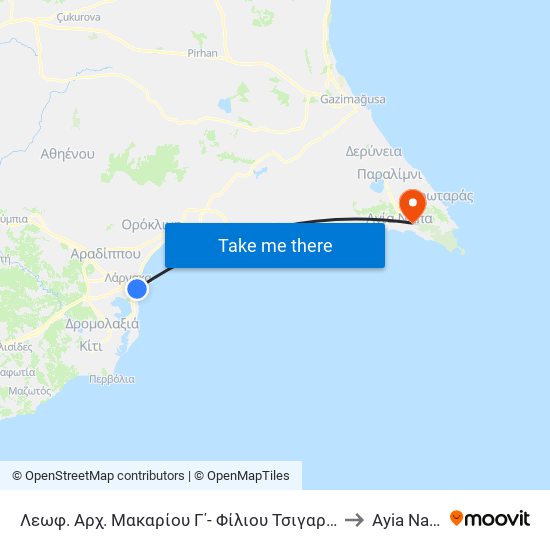 Λεωφ. Αρχ. Μακαρίου Γ΄- Φίλιου Τσιγαρίδη 1 to Ayia Napa map