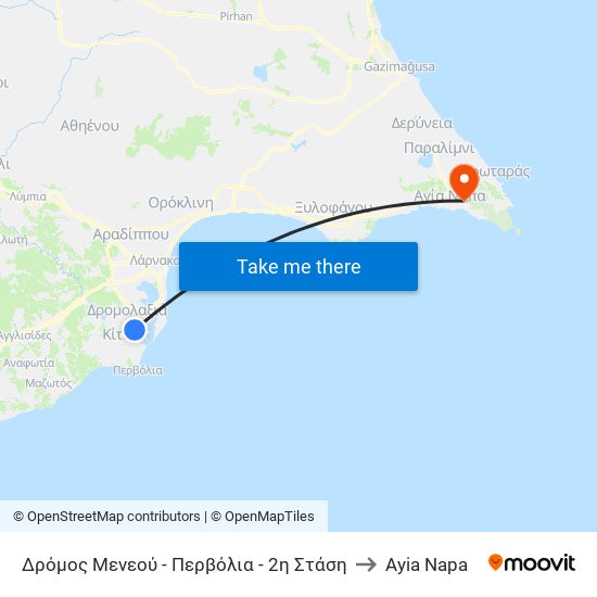Δρόμος Μενεού - Περβόλια - 2η Στάση to Ayia Napa map