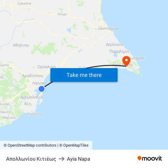 Απολλωνίου Κιτιέως to Ayia Napa map