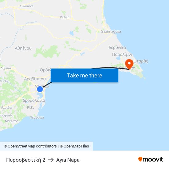 Πυροσβεστική 2 to Ayia Napa map