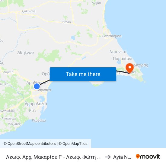Λεωφ. Αρχ. Μακαρίου Γ' - Λεωφ. Φώτη Πίττα 2 to Ayia Napa map