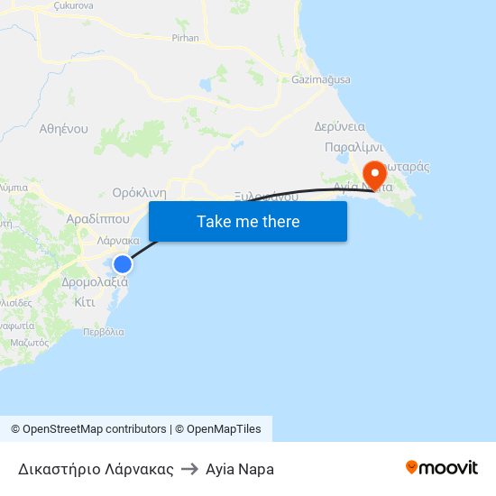 Δικαστήριο Λάρνακας to Ayia Napa map