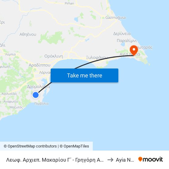 Λεωφ. Αρχιεπ. Μακαρίου Γ΄ - Γρηγόρη Αυξεντίου to Ayia Napa map