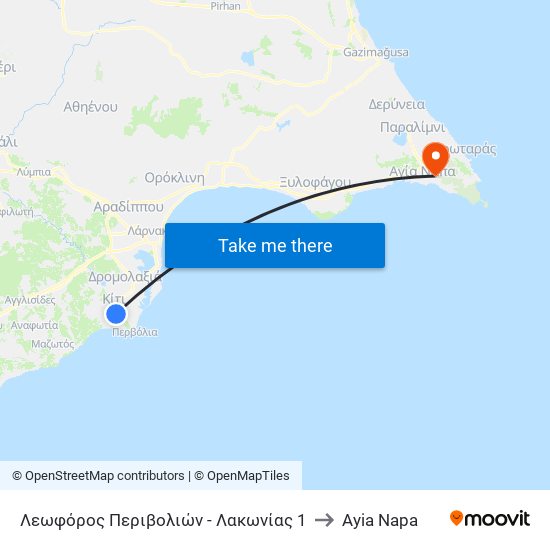 Λεωφόρος Περιβολιών - Λακωνίας 1 to Ayia Napa map