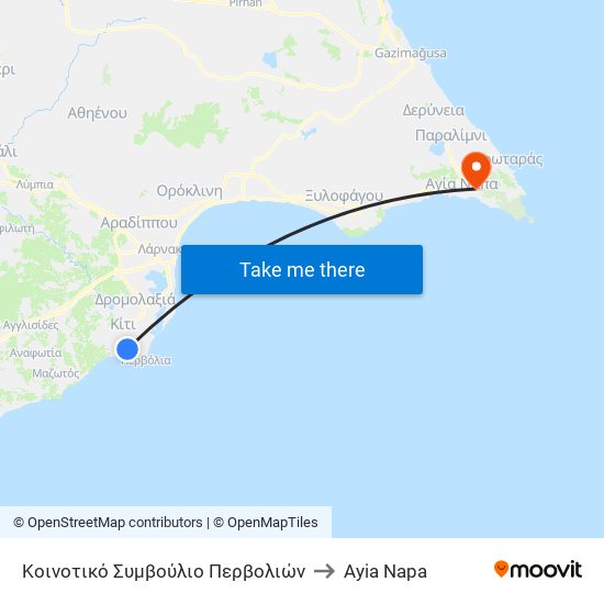 Κοινοτικό Συμβούλιο Περβολιών to Ayia Napa map