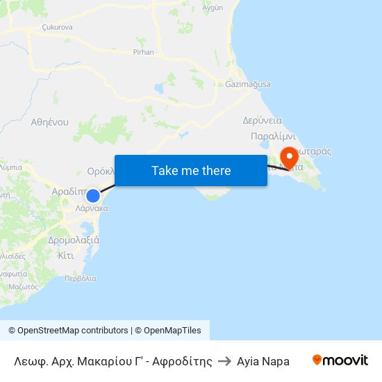 Λεωφ. Αρχ. Μακαρίου Γ' - Αφροδίτης to Ayia Napa map