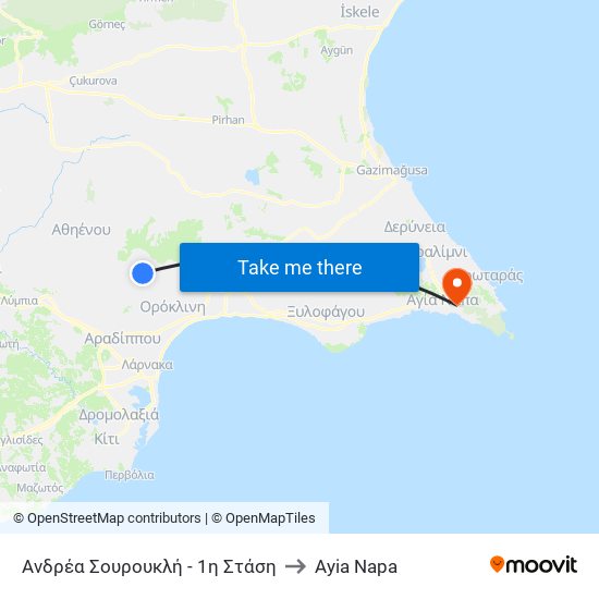 Ανδρέα Σουρουκλή - 1η Στάση to Ayia Napa map