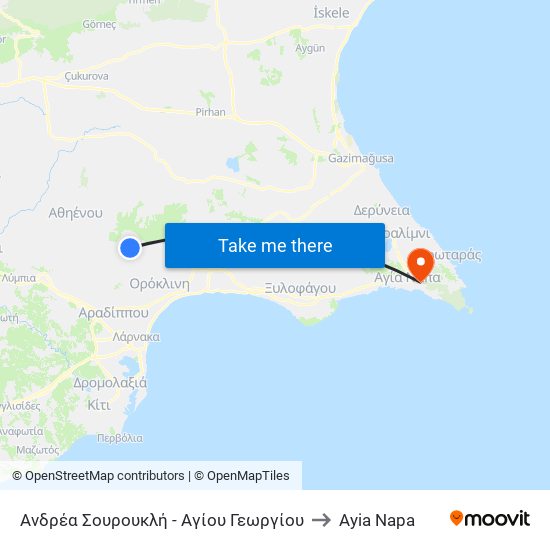 Ανδρέα Σουρουκλή - Αγίου Γεωργίου to Ayia Napa map