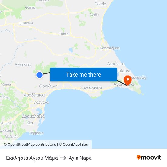 Εκκλησία Αγίου Μάμα to Ayia Napa map