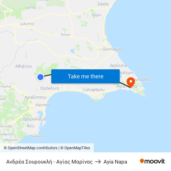 Ανδρέα Σουρουκλή - Αγίας Μαρίνας to Ayia Napa map