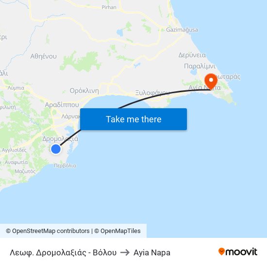 Λεωφ. Δρομολαξιάς - Βόλου to Ayia Napa map