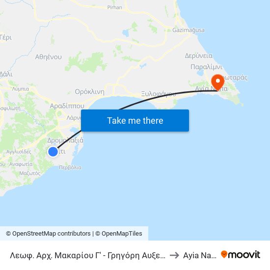Λεωφ. Αρχ. Μακαρίου Γ' - Γρηγόρη Αυξεντίου to Ayia Napa map