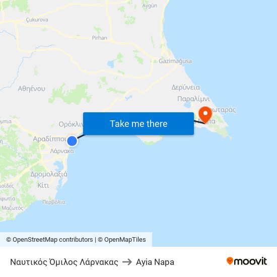 Ναυτικός Όμιλος Λάρνακας to Ayia Napa map