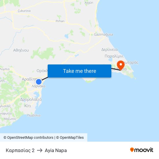 Καρπασίας 2 to Ayia Napa map