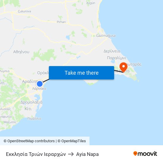 Εκκλησία Τριών Ιεραρχών to Ayia Napa map