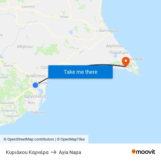 Κυριάκου Καρνέρα to Ayia Napa map