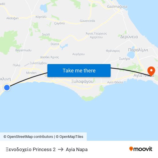 Ξενοδοχείο Princess 2 to Ayia Napa map