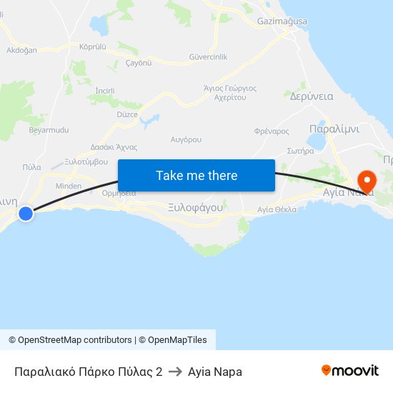 Παραλιακό Πάρκο Πύλας 2 to Ayia Napa map