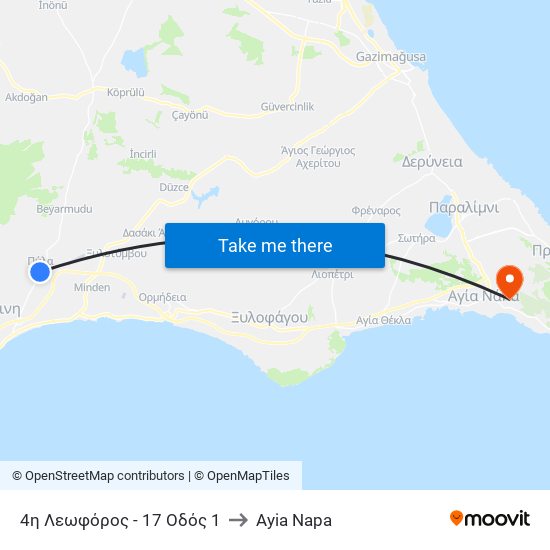 4η Λεωφόρος - 17 Οδός 1 to Ayia Napa map