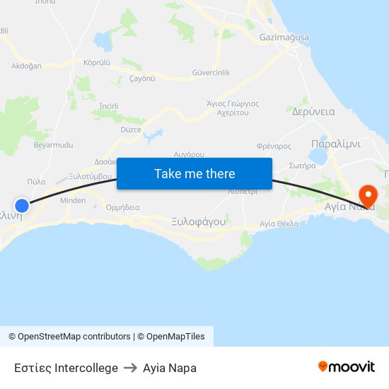 Εστίες Intercollege to Ayia Napa map