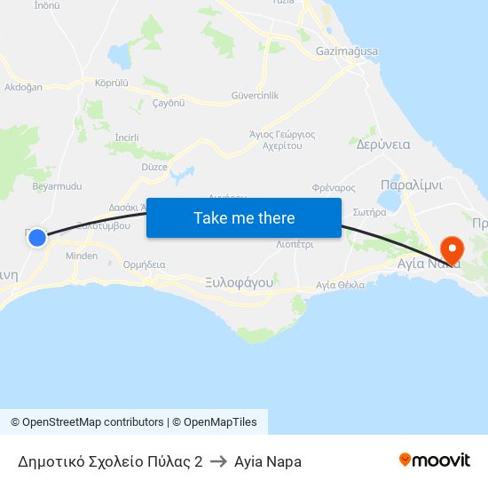 Δημοτικό Σχολείο Πύλας 2 to Ayia Napa map