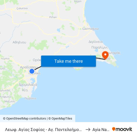 Λεωφ. Αγίας Σοφίας - Αγ. Παντελεήμονος 1 to Ayia Napa map