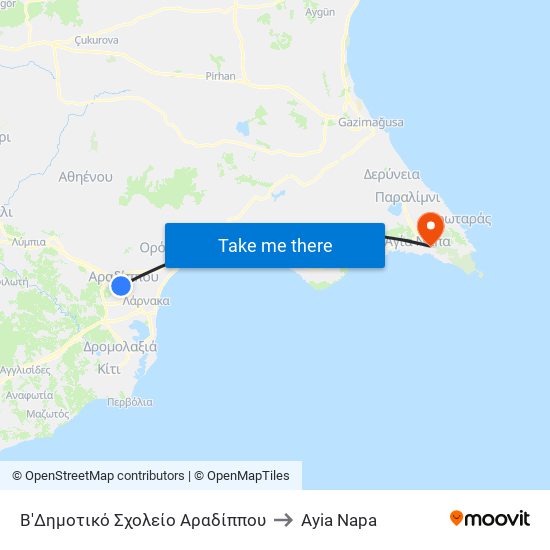 Β'Δημοτικό Σχολείο Αραδίππου to Ayia Napa map