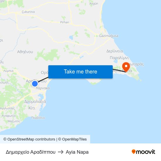 Δημαρχείο Αραδίππου to Ayia Napa map