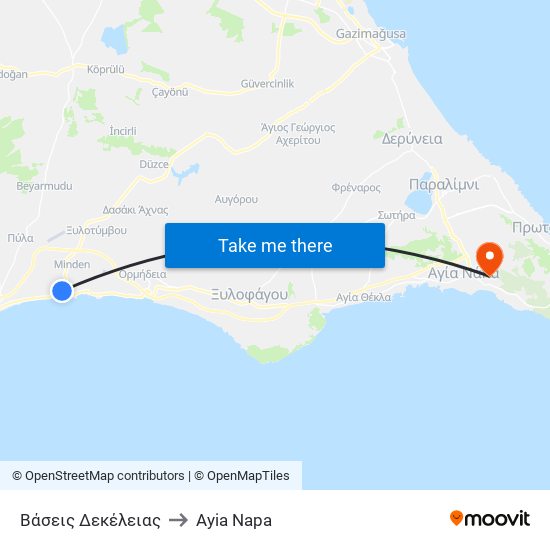 Βάσεις Δεκέλειας to Ayia Napa map