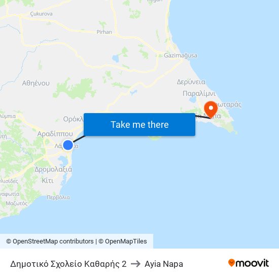 Δημοτικό Σχολείο Καθαρής 2 to Ayia Napa map