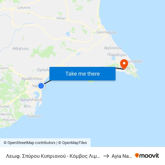 Λεωφ. Σπύρου Κυπριανού - Κόμβος Λιμανιού to Ayia Napa map