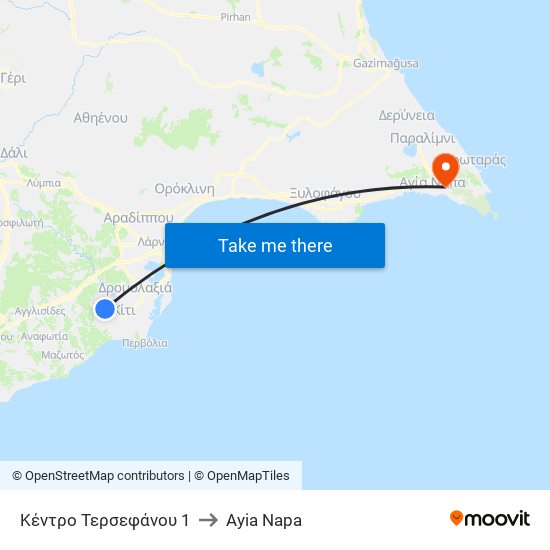 Κέντρο Τερσεφάνου 1 to Ayia Napa map