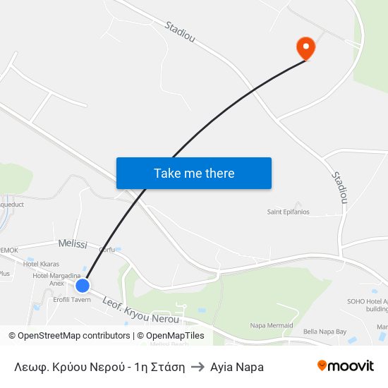 Λεωφ. Κρύου Νερού - 1η Στάση to Ayia Napa map