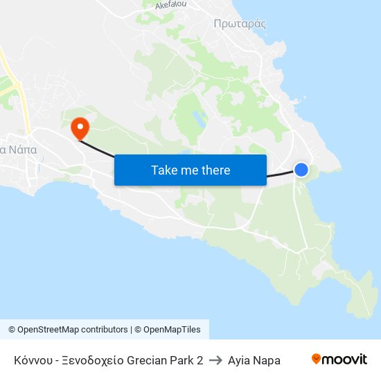 Κόννου - Ξενοδοχείο Grecian Park 2 to Ayia Napa map