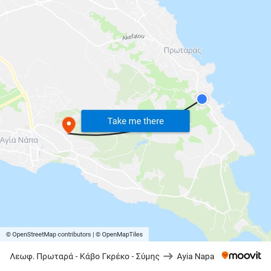 Λεωφ. Πρωταρά - Κάβο Γκρέκο - Σύμης to Ayia Napa map