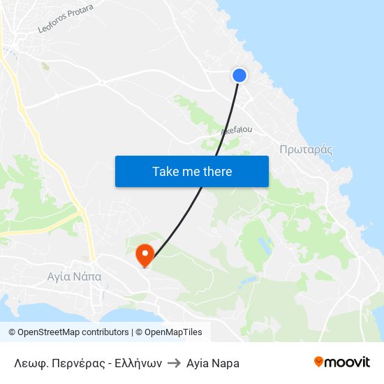 Λεωφ. Περνέρας - Ελλήνων to Ayia Napa map