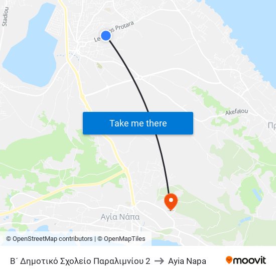 Β´ Δημοτικό Σχολείο Παραλιμνίου 2 to Ayia Napa map