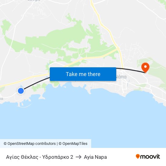 Αγίας Θέκλας - Υδροπάρκο 2 to Ayia Napa map